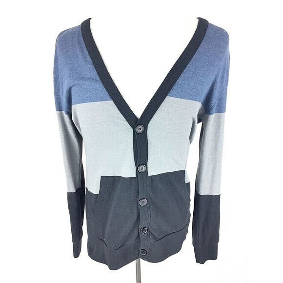 on the byas Sweaters - On The Byas women's Cardigan Sweater M Medium Colorblock Long Sleeve Blue Black‎